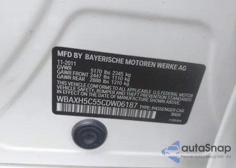 2012 BMW 528I xDrive from USA, damaged, VIN WBAXH5C55CDW06187